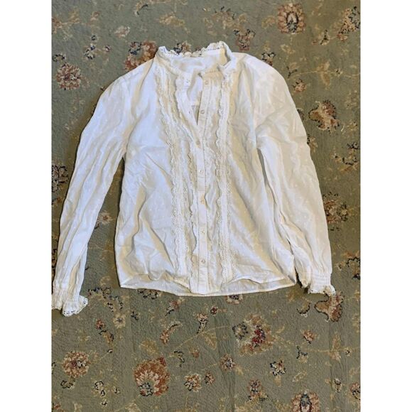 Boden White Long Sleeve Lace Button Up Broderie Detail Blouse, size 10 - Picture 2 of 6